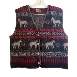 Vintage Alps Wool Women's Vest Moose Fair Isle Nordic Button Front Size L